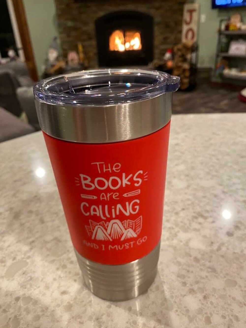 The Books Are Calling and I Must Go Insulated Travel Tumbler Red Stainless Steel